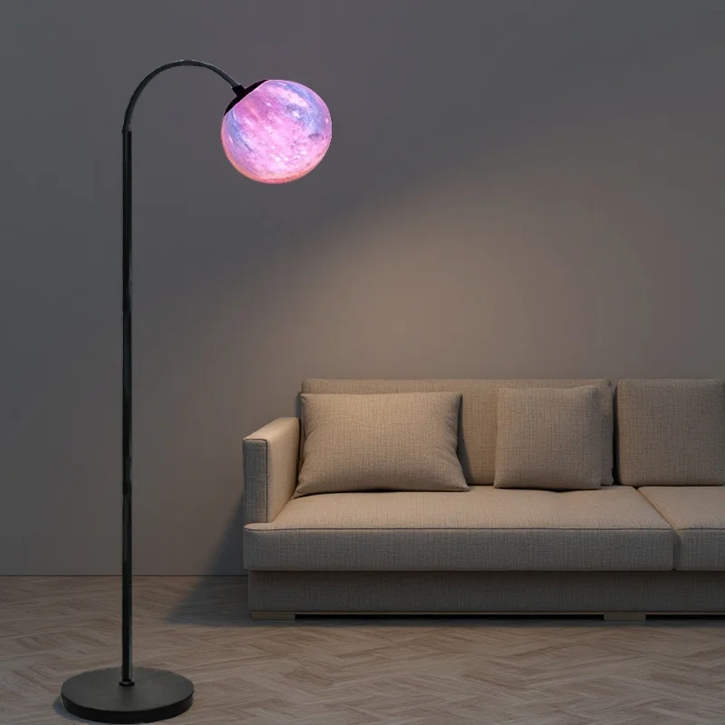 Lunar spherical curved pole floor lamp with three color dimming, living room sofa side ambient light, bedroom bedside floor lamp