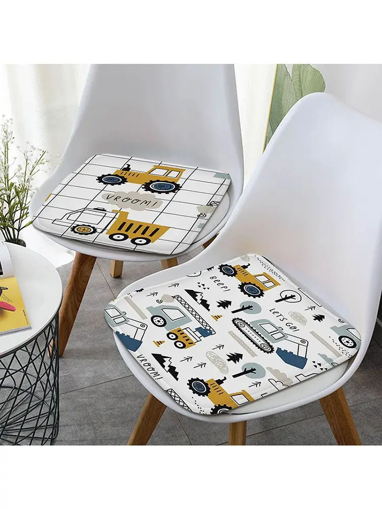 Crane Excavator Tractor Cartoon Stool Pad Patio Home Kitchen Office Chair Seat Cushion Pads Sofa Seat 40x40cm Chair Cushions