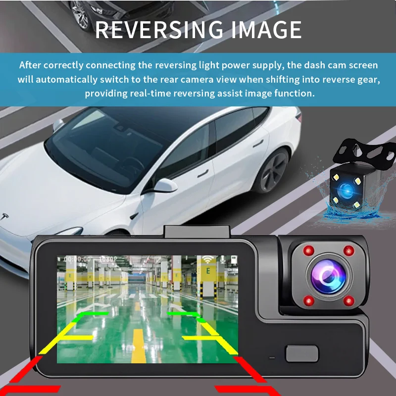HD1080P WIFI Car Dash Cam 3 Lens 170° wide  Angle Front Inside Rear,HD Night Vision Loop video Parking  Line Vehicle Accessories