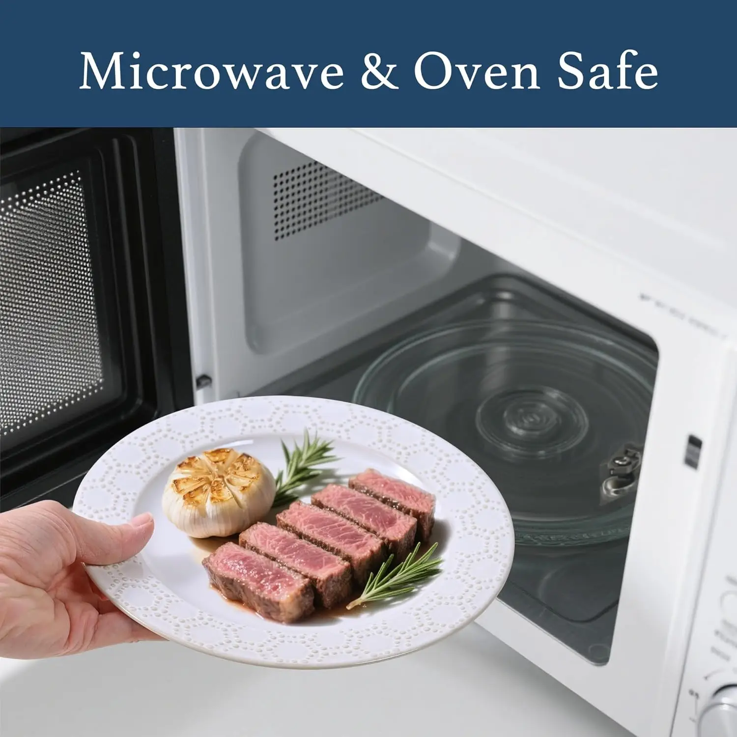 أطباق عشاء سيراميك 10.4 بوصة، مجموعة من 4 قطع، طقم أطباق سيراميك للمطبخ، طبق تقديم منقوش لمقبلة الحلوى، غسالة الأطباق وO