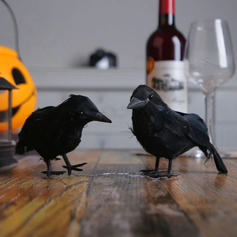 Simulation Black Crow Animal Model Artificial Crow Halloween Party Decor Black Fake Bird Ravens Prop Garden Decoration