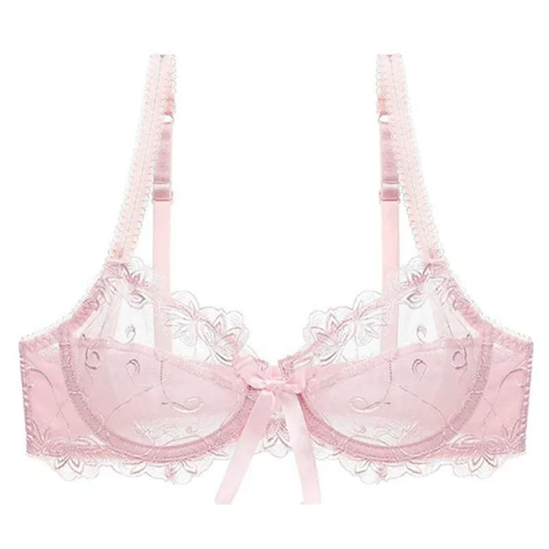 KUCLUT Large Size Bra with Butterfly Knot Transparent Net Ultra Thin Lace Anti Sagging Small Chest Illusion Underwear for Women