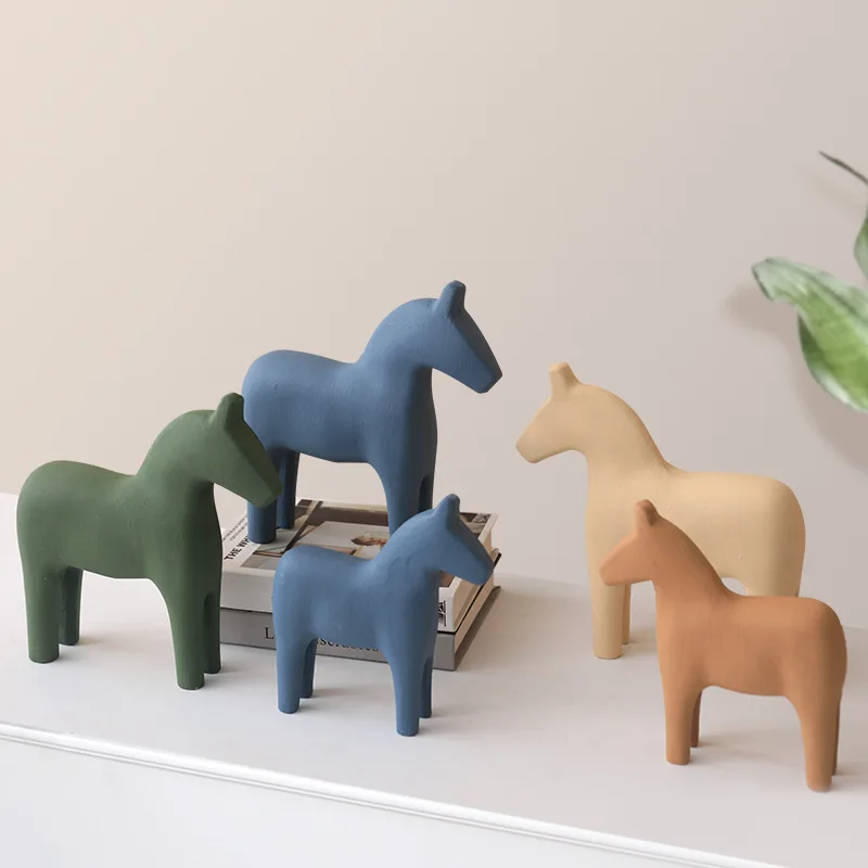 Modern Minimalist Morandi Colored Horse Ornaments, Creative TV Cabinets Wooden Horse Ornaments, Home and Living Room Decorations
