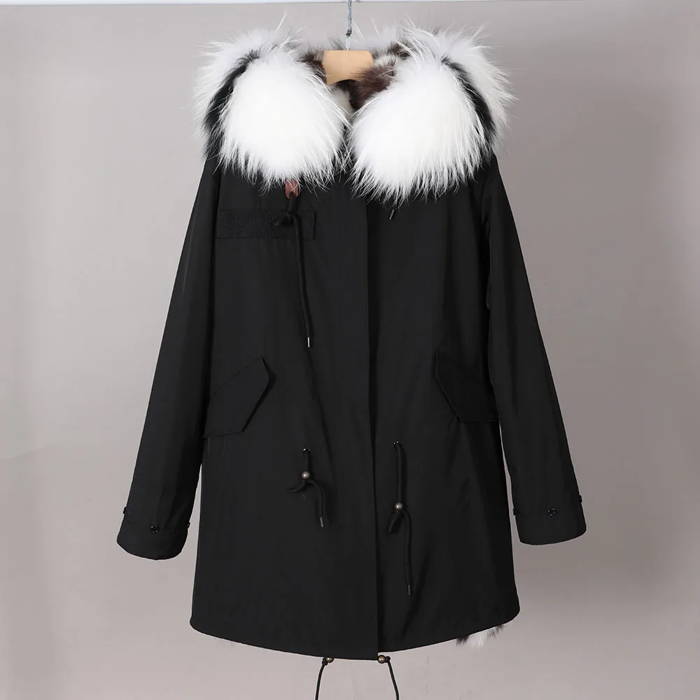 Dames Winter Afneembare Vossenbontvoering Echte wasbeer Bontkraag Parka Capuchon Jas Afneembare bontkraag voor dames