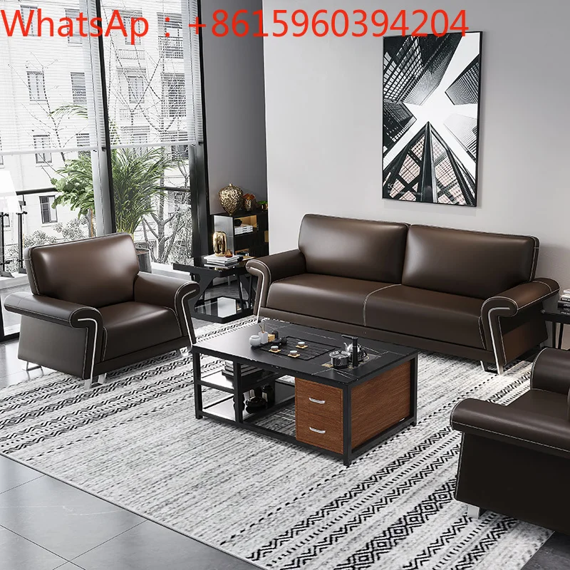 Business office sofa tea table combination simple three-person reception area leather sofa office reception negotiation