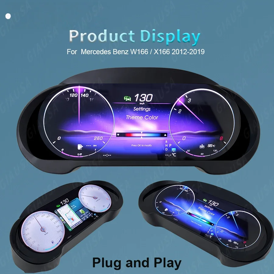 Jy For Benz Ml Gl Gle Gls W166 X166 2012-2019 Lcd لوحة القيادة عداد السرعة لوحة الأدوات العنقودية لتحديد المواقع والملاحة قمرة القيادة الافتراضية