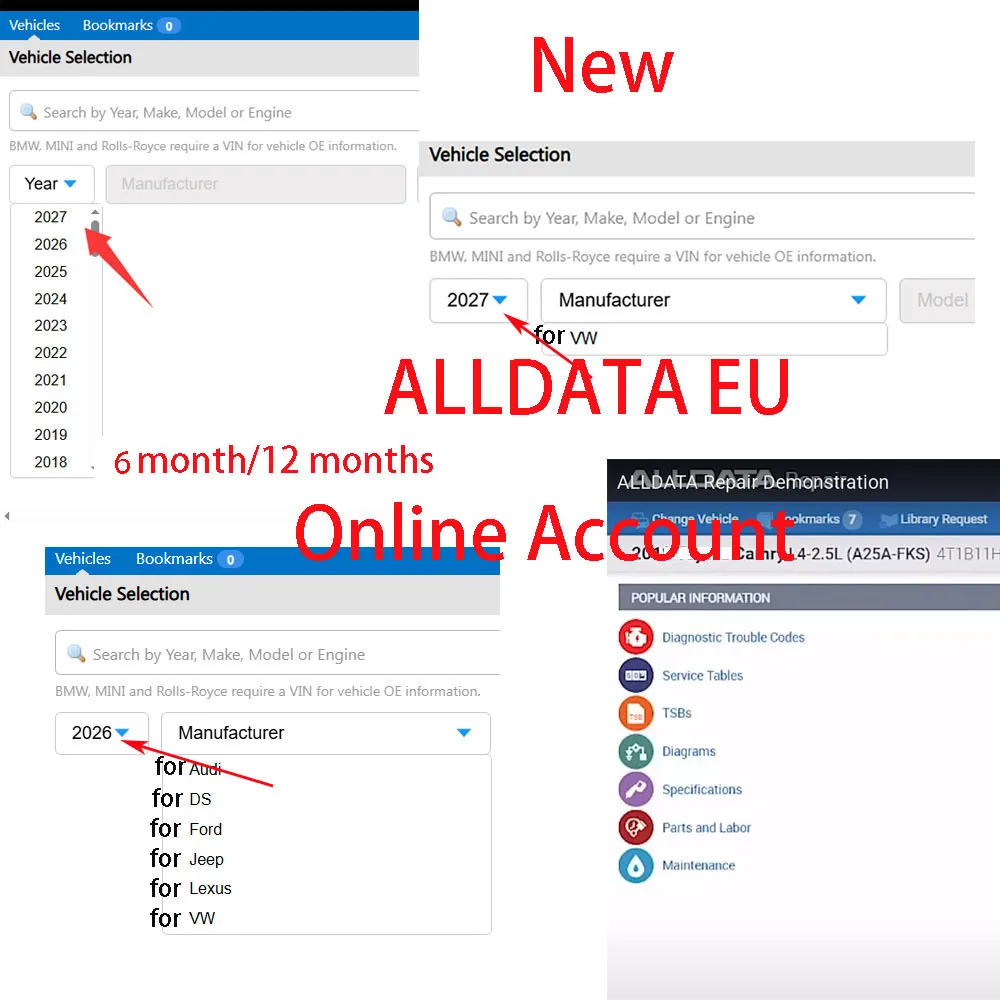 

All Data EU Online Account Software 2026 Auto Alldata EU Car Data Hay-nes PRO for Car Repair Software Support Mobile/PC Login