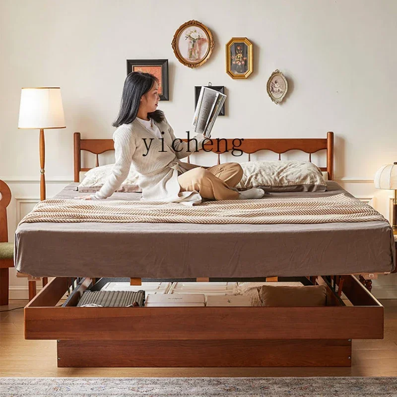 L13 Solid Wood Softbag Box Bed Double Retro Windsor Bed American Medieval Furniture