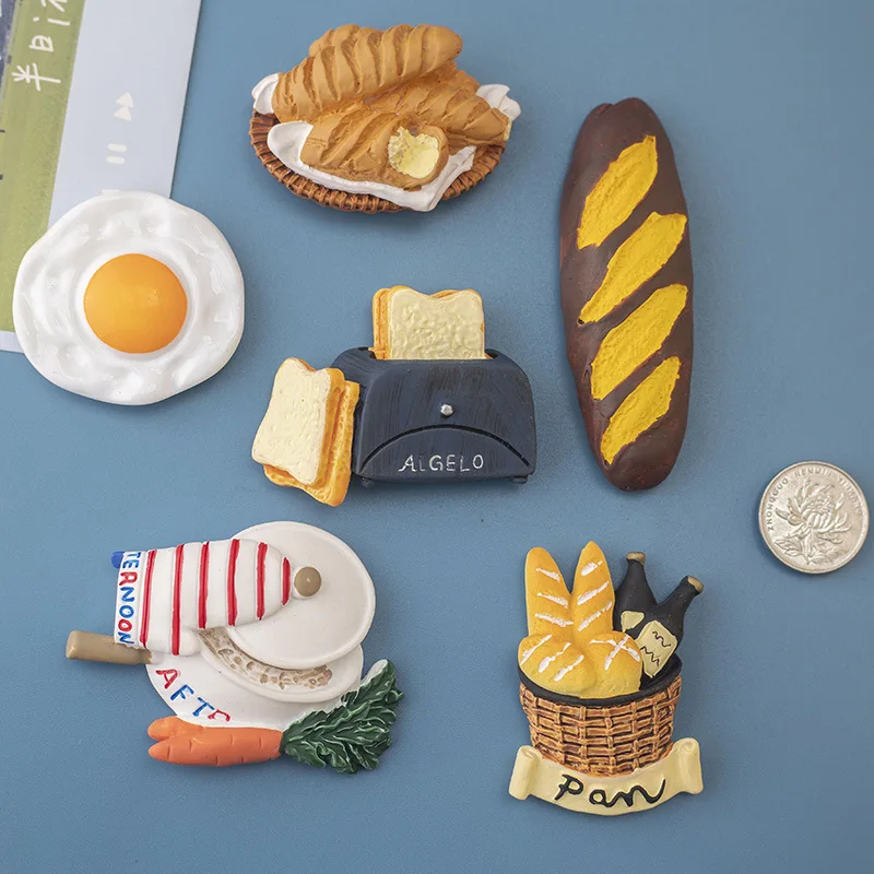 Creative Food Fridge Magnets Home Decoration Cute Notes Bread Machine Tomato Egg Refrigerator Paste Room Decoration Collection