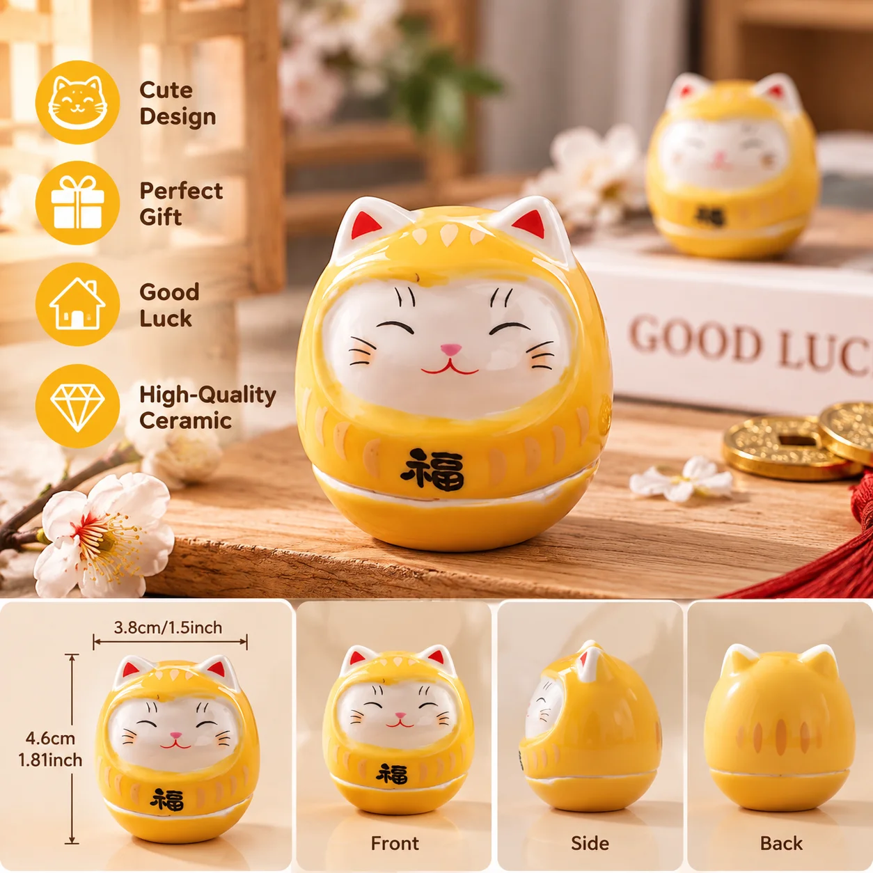 Japanese Ceramic Daruma Crafts Cartoon Lucky Cat Fortune Ornament Landscape Home Decor Accessories Gifts Living Room Decoration
