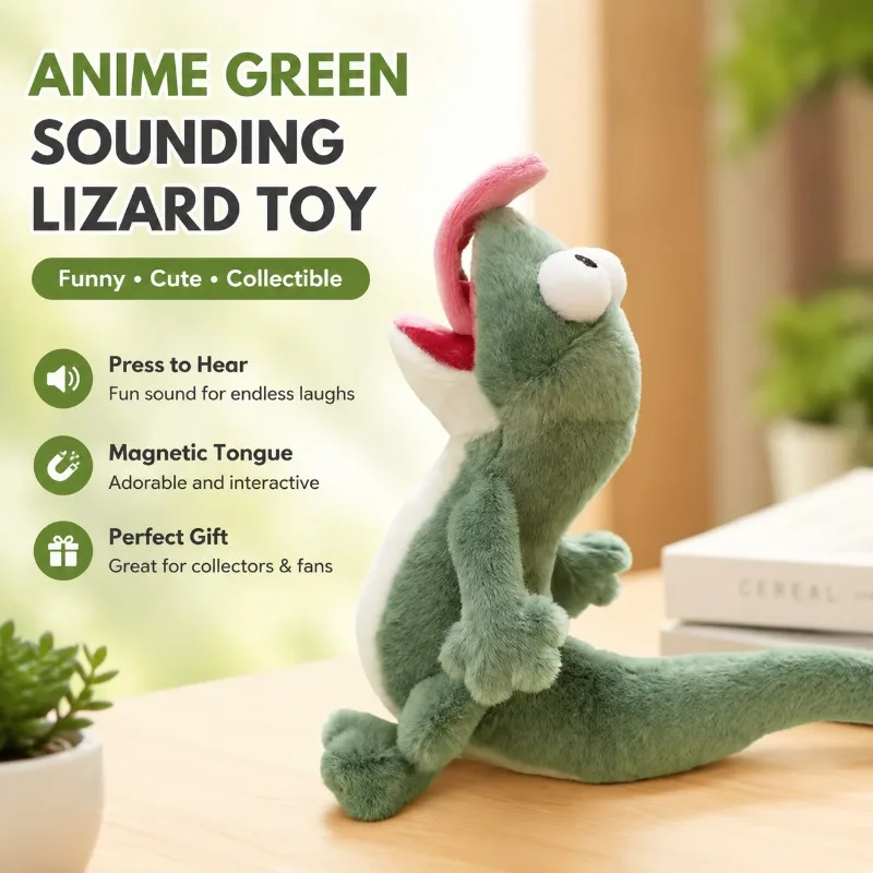 

Funny Green Lizard Plush Toy with Magnetic Tongue & Sound, Stuffed Doll Gift for Collectors