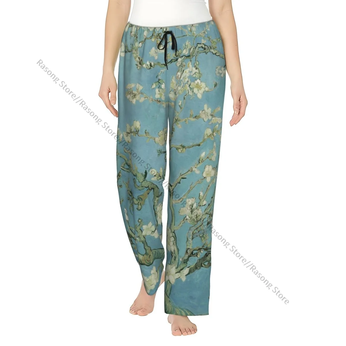 

Фланелевые пижамные штаны Van Gogh с цветущим миндалем для женщин, мягкие теплые штаны для сна с эластичным поясом