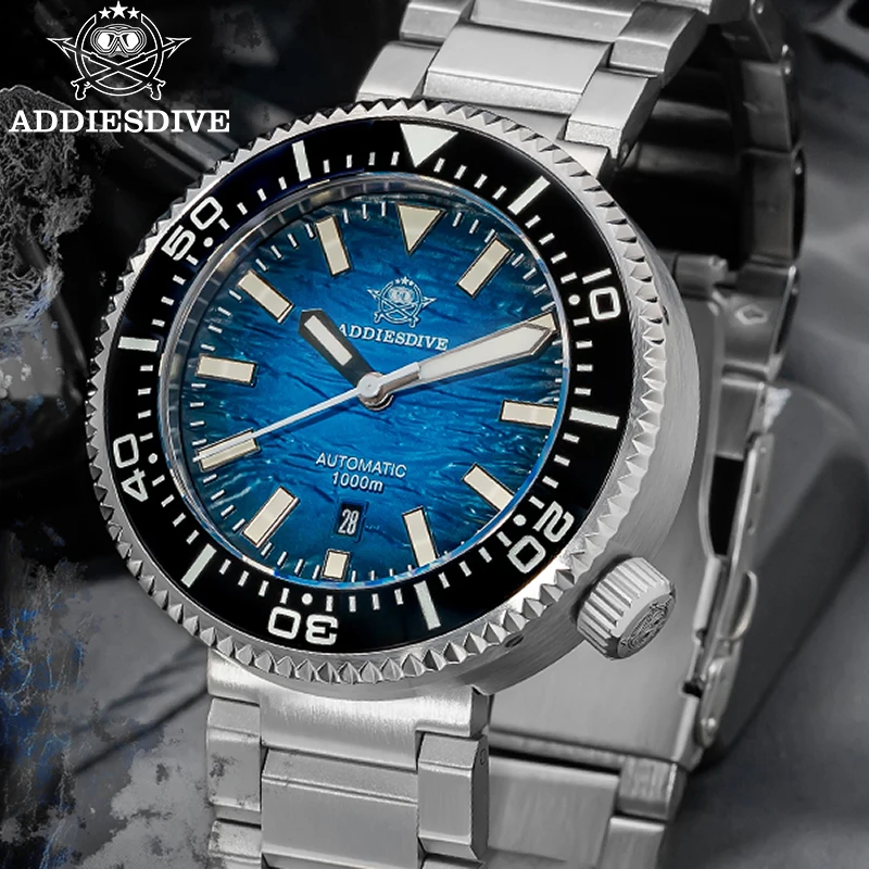 ADDIESDIVE 1000M Dive Watch Men 46mm Automatic 8215 Mechanical Sapphire Glass Ceramic Bezel BGW9 Luminous Steel Bracelet