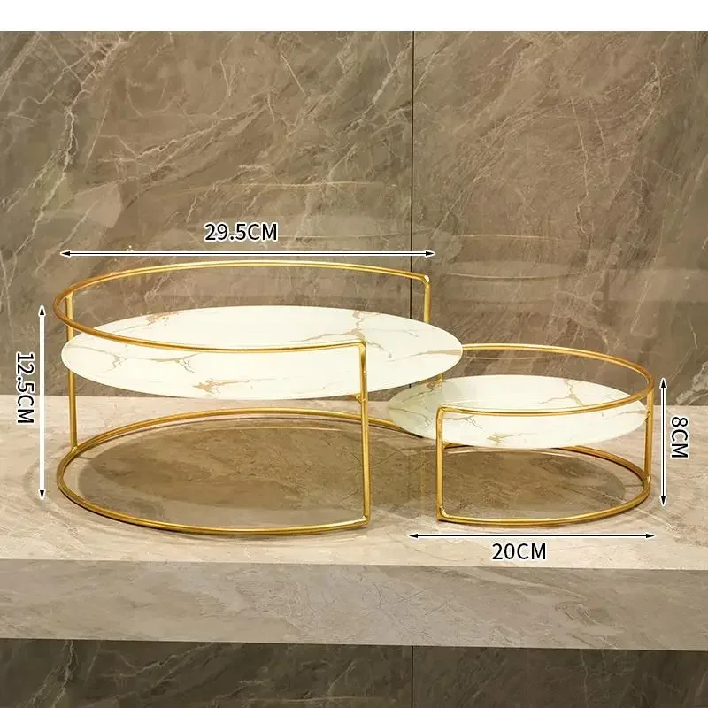 Metal Marbled Glass Tray 2-piece Set Decorative Storage Rack Desktop Organizer Cosmetic Shelf Display Stand Bathroom Shelves