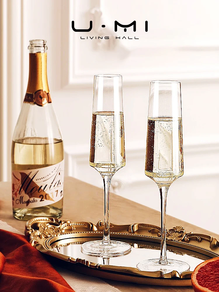 

U Mi LIVING Crystal Champagne Flute Set Luxury High Footed Wine Glasses Nordic Style Pure Color Sweet Wine Cup Glassware