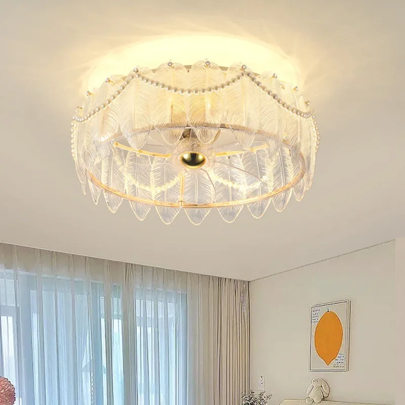 Luxury Crystal Glass Feather Ceiling Lamps Living Room French Restaurant Fan Lights Master Bedroom Study Kitchen Clothing Store