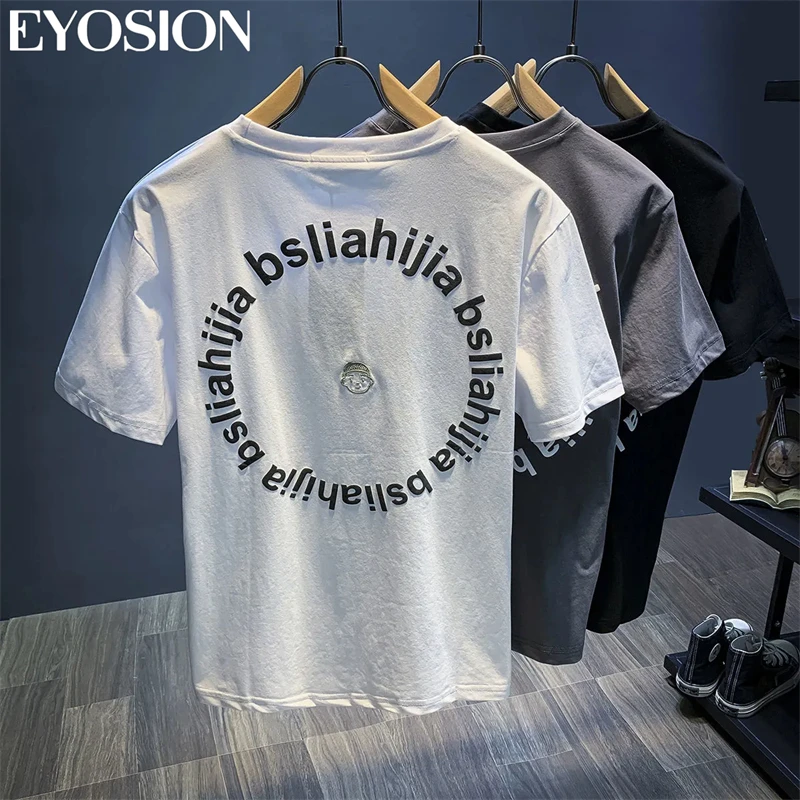 Men\'s T-shirts Summer Short Sleeve Tees Male Clothing Simple Embroidery High Quality Cotton Casual Solid Color Street Top