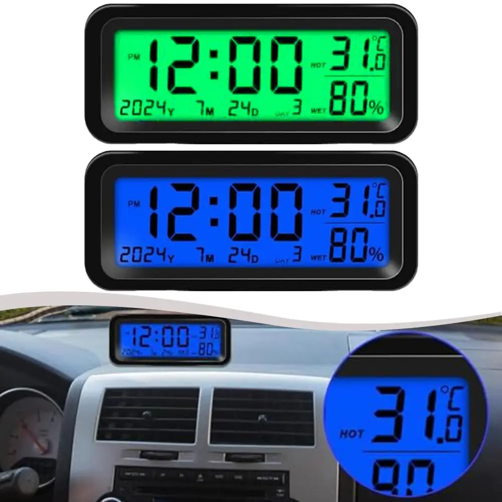 Car Dashboard Display Solar Mini Digital Clock USB Powered TEMP Humidity Week Auto Dimmer Electronic LED Clock