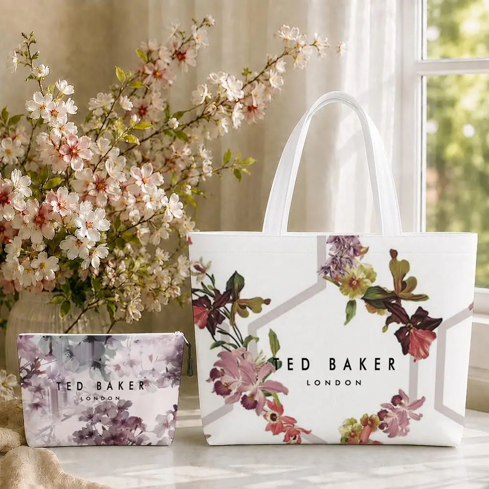 Fashion T-TED B-BAKERs Storage Bags 2PC Canvas Tote Bag Set with Zipper Handbags Makeup Pouch Set Travel Bag