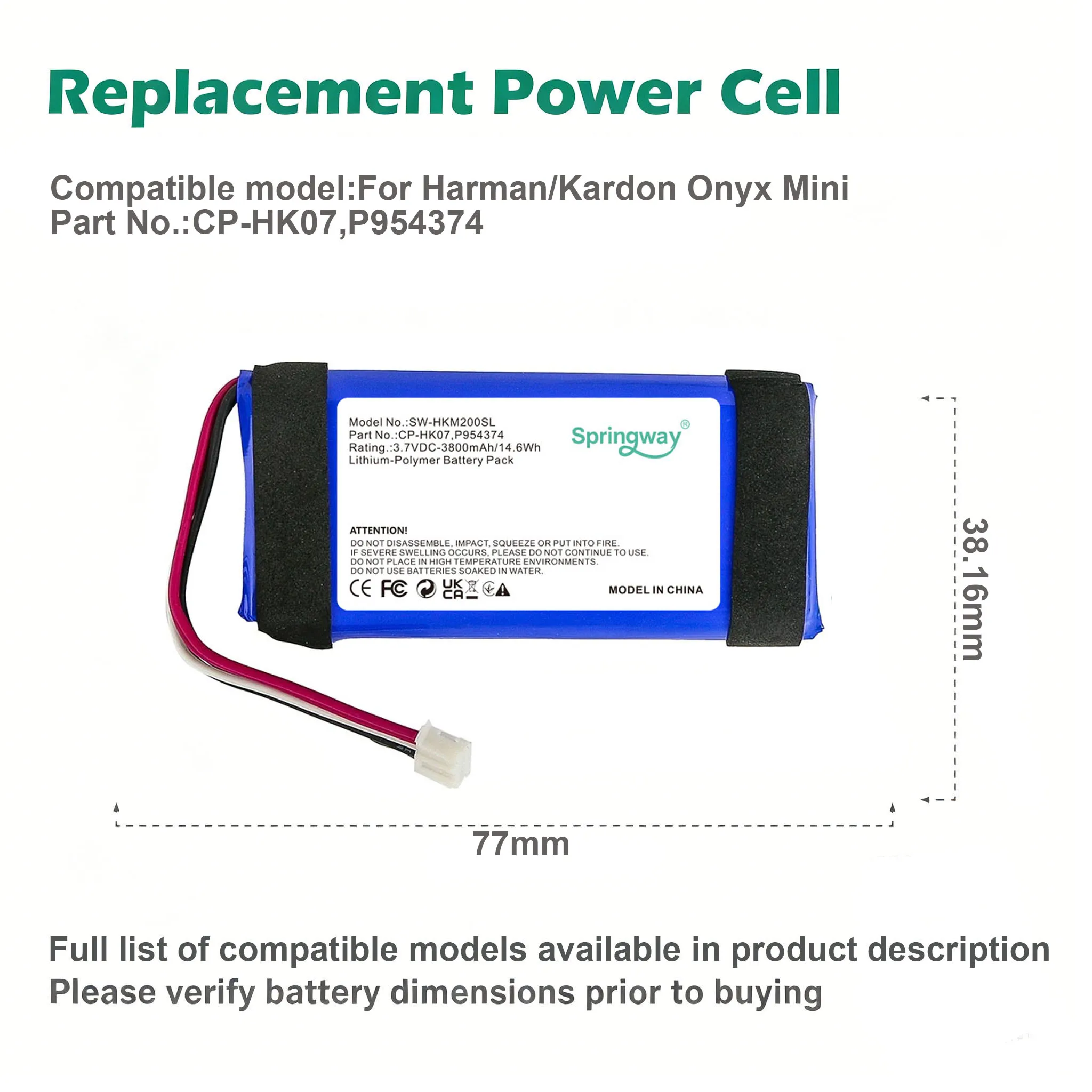 Speaker batteries Replacement Battery For Harman/Kardon Onyx Mini Bluetooth  3.7V 3800mAh CP-HK07 P954374