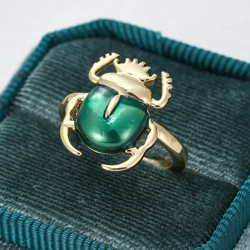 Egyptian Scarab Beetle Ring Gold Color Green Insect Ring Vintage Egypt Totem Animal Rings for Women Men Party Fashion Jewelry