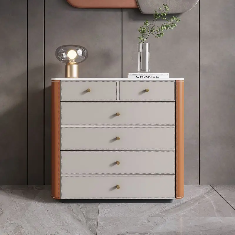 

Легкий роскошный кожаный нагрудный шкаф, современный простой настенный шкафчик для гостиной, шкаф с ящиком из массива дерева, каменная плита