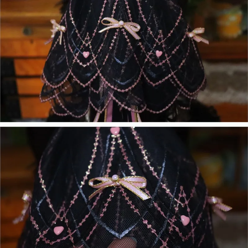 Handmade Special-Interest Design Lolita Style Heavy Industry Shiny Embroidery Double Layer Lace Hair Ring Accessories