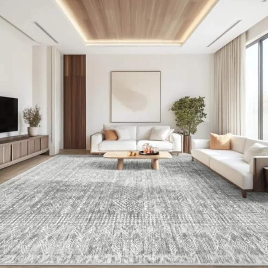 

Living Room Rugs 9x12: Washable Moroccan Geometric Boho Rug Farmhouse Non Slip Stain Resistant Large Rug Low Pile Soft Carpet f