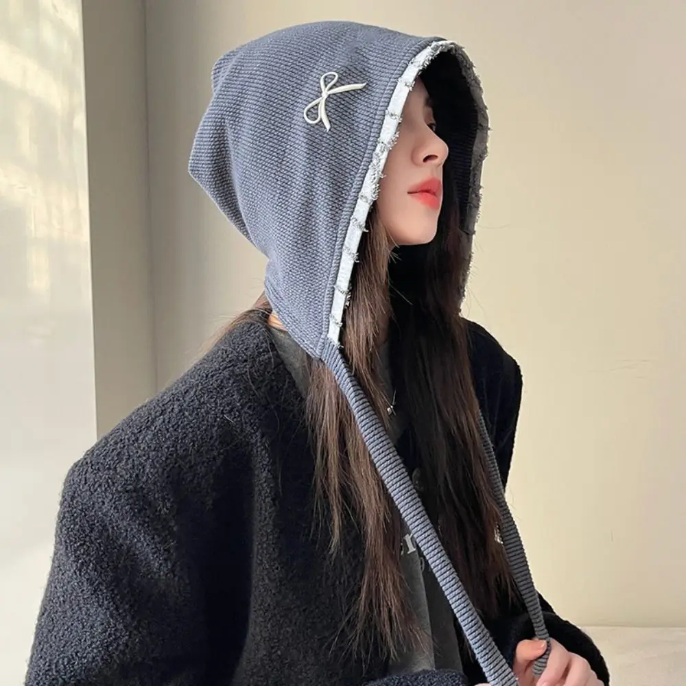 Fashion Retro Wasteland Sweet Hat Weave Korean Bow Knitted Hat Warm Vintage Knit Pullover Cap Apparel Accessories