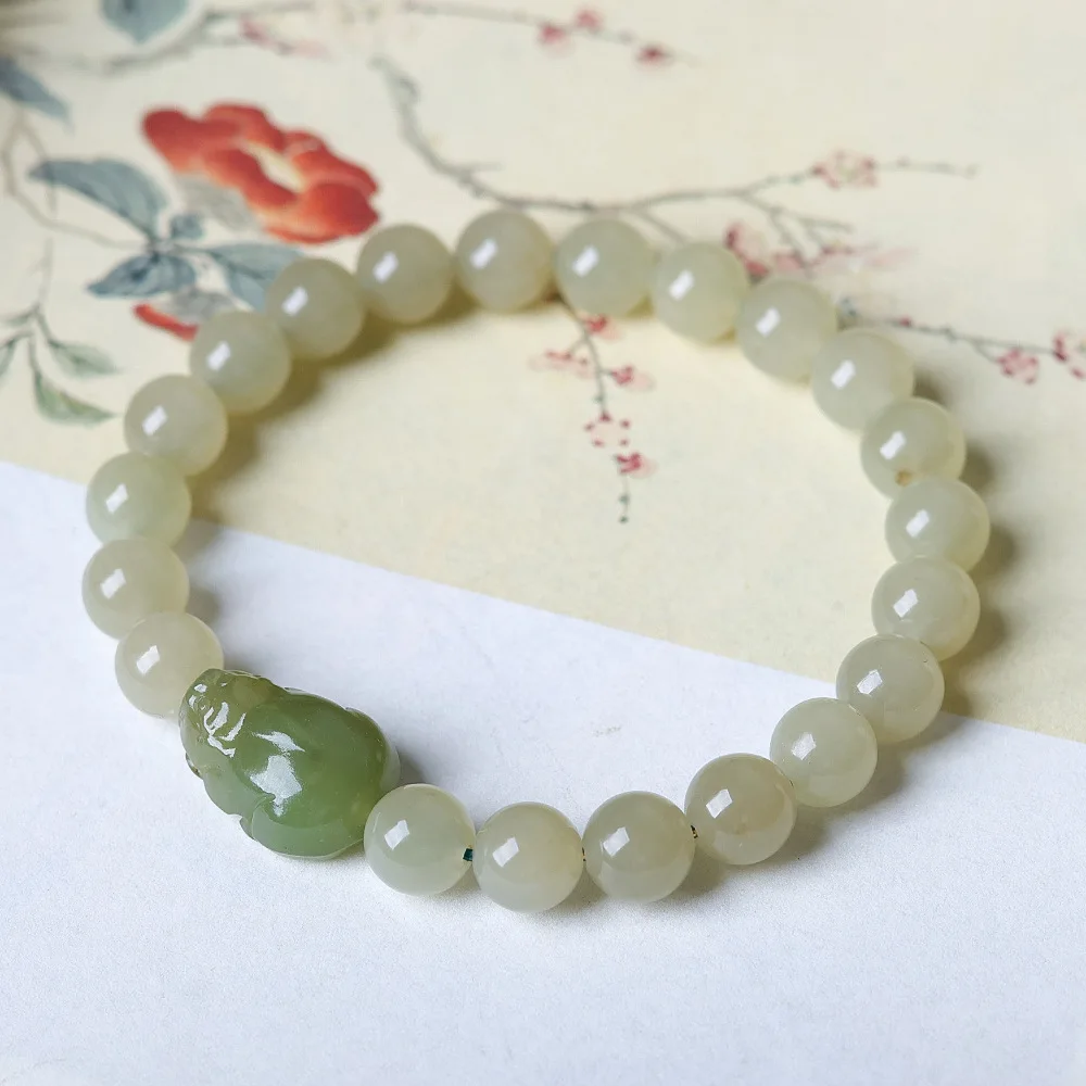 

2026 Spring New Hetian Jade Single Loop Bracelet Original Cultural Games Hetian Jade Pixi Chinese Style Bracelet