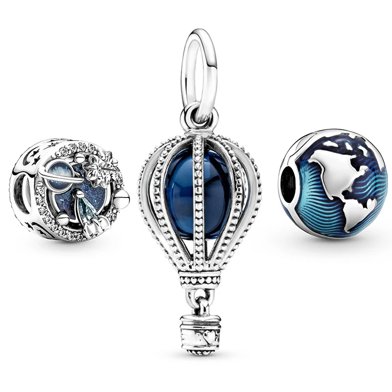 3Pcs/Lot Blue Crystal Astronaut Charms Beads Pendant Fit DIY Brand Charm Bracelets Necklaces For Women Fashion Jewelry Making