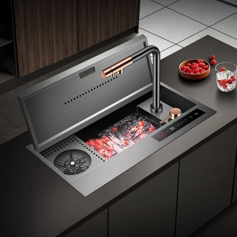 Intelligent purification sink invisible rectangular nano black vegetable basin with lid small single slot