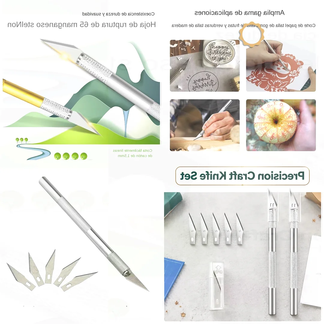Non Slip Metal Craft Knife Set 5pcs Scalpel Cutter Tool Gundam Model Kit Parts Nub Removal Fine Detail Work