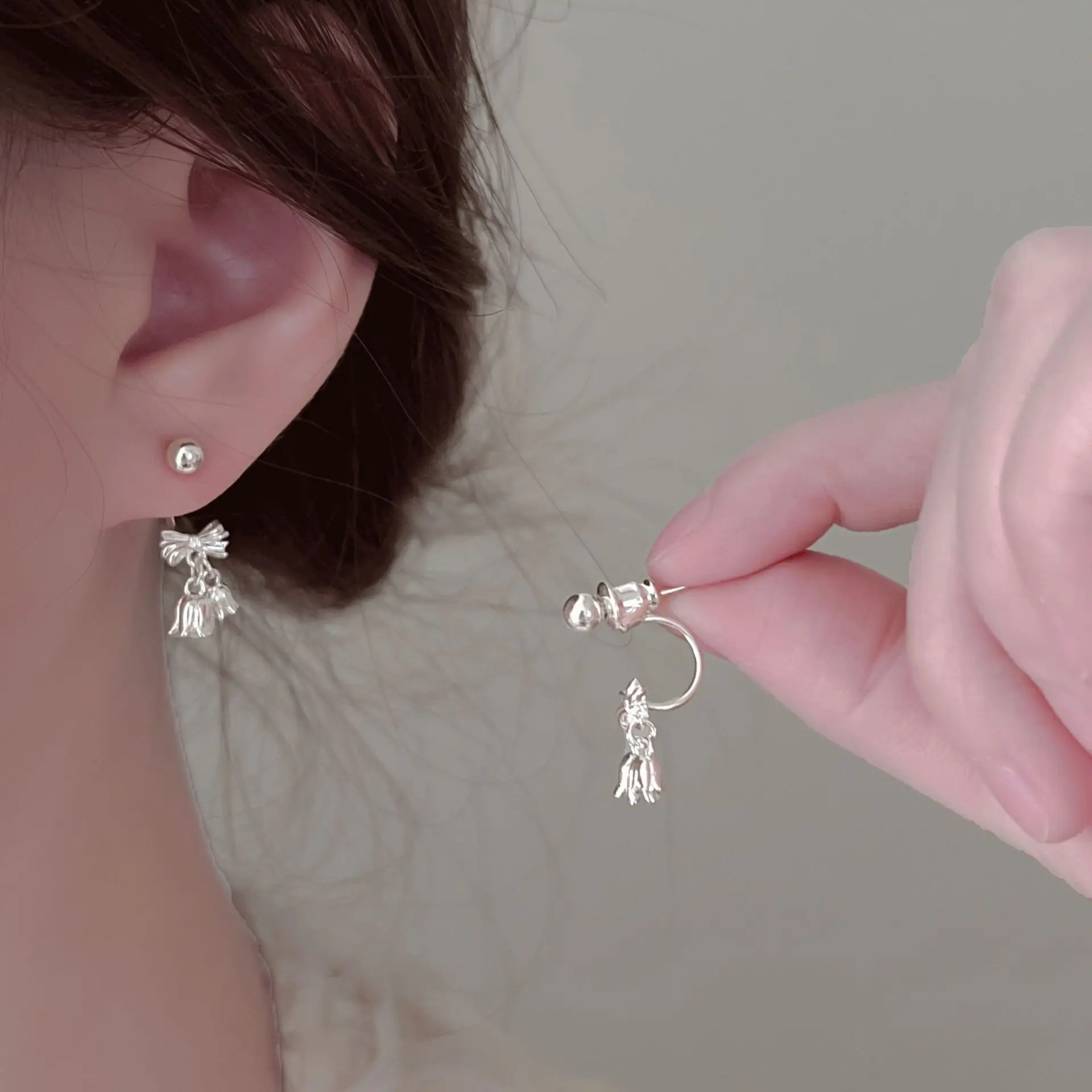 Stud Earrings Lily of The Valley Bow Sweet Elegant Unique Lightweight Gold Plated Alloy Small Dainty Floral Jewelry Women