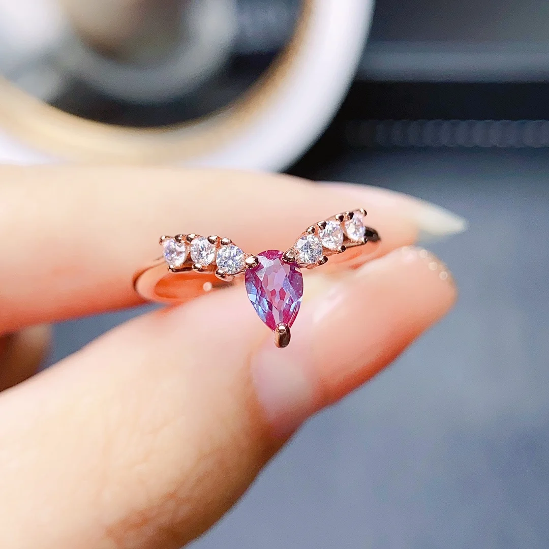 Pear Curved Alexandrite Wedding Band Ring Women stacking June birthstone Ring Bridal Anniversary gift For her