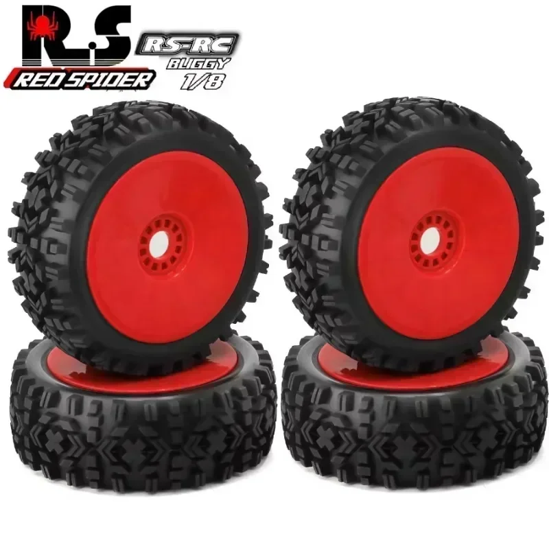 4Pcs 1/8 4WD Nitro Off Road Buggy Tires Wheel Rims 17mm Hex for 1:8 Scale RC Car HSP HPI Kyosho ZD Hongnuo Redcat Trxs