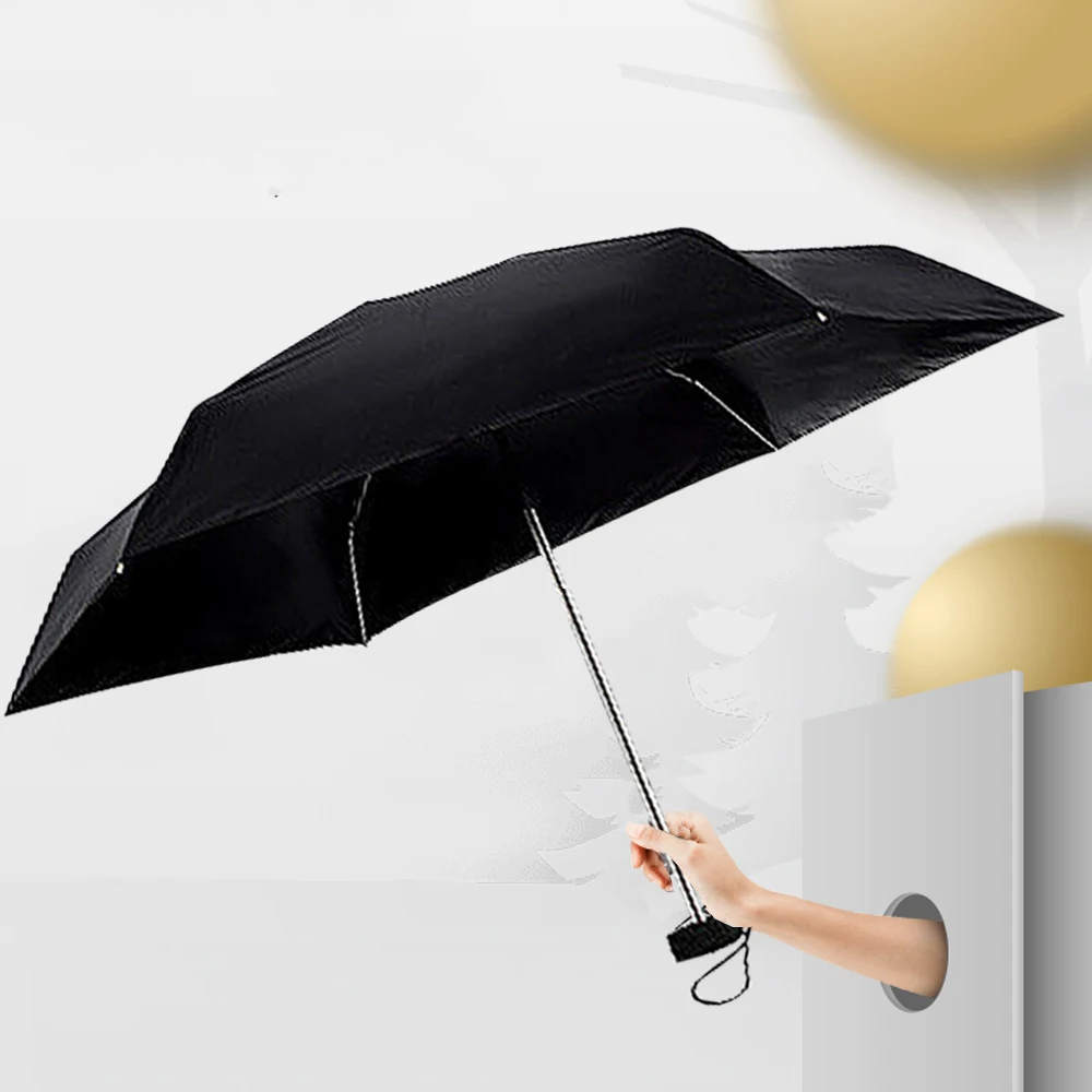 

Foldable Super Mini Pocket Compact Umbrella Sun Anti UV 5 Folding Rain Windproof Travel Small Size Black Rubber Umbrella