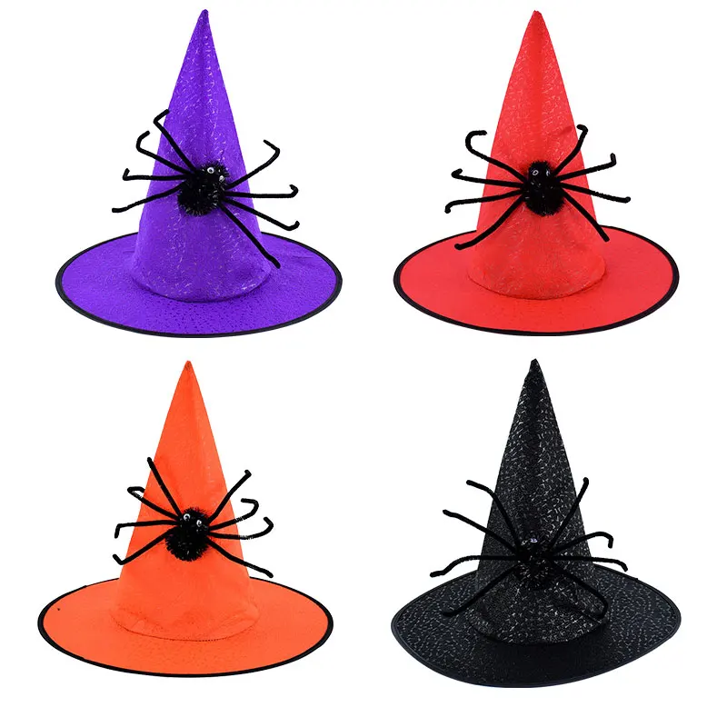 Halloween Non-Woven Witch Hats Cap With Spider Halloween Witch Hat Decoration Rave Party Hat Festival Carnival Party Cosplay Hat