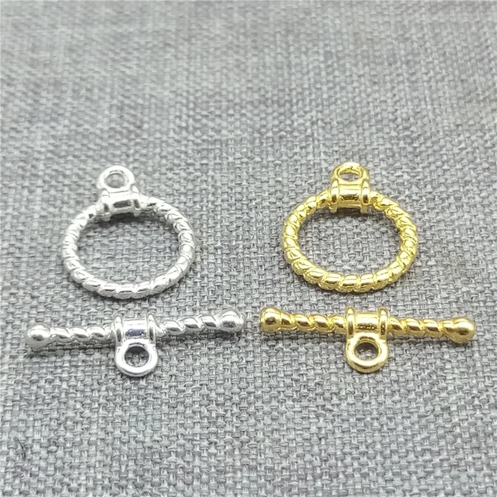 5sets Gold Plated Round Coiled Toggle Clasps over 925 Sterling Silver for Bracelet Necklace 10mm