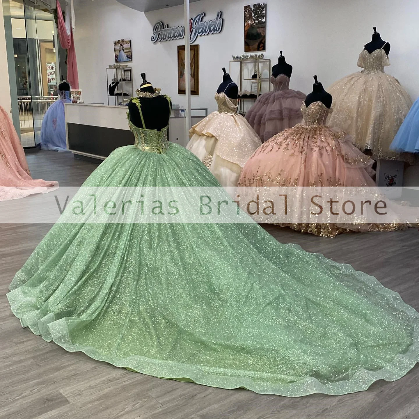 Vestido cintilante verde menta Quinceanera, vestido de baile, vestidos de princesa lantejoulas, vestidos formais, 15 anos