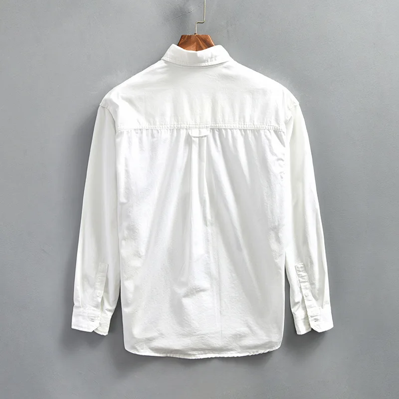 Z960 Men’s Loose Casual Long Sleeve Work Shirt Solid Color Simple Basic Durable Utility Daily Blouse Tops Male
