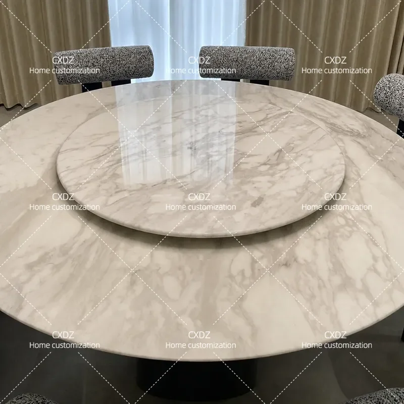 Light Luxury White Natural Marble Round Dining Table 1.8m Large Flat Surface Stone Kitchen Furniture Modern Home Decor
