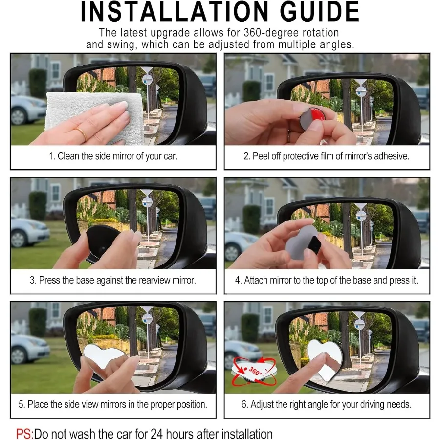 Car Blind Spot Rearview Mirror, Enhanced Safety, Universal Adhesive Side Mirror, Cute Heart-Shaped Design, Car SUV Universal - view 6