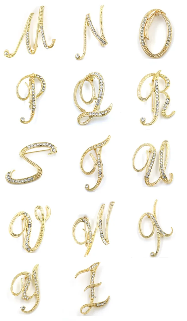 English Letter Word Pins Metal Crystal Brooch 26 Initial Letters A To Z Rhinestone Brooch Pins For Men And Women Jewelry Gifts