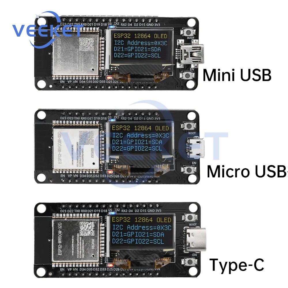 ESP32 ESP-WROOM-32D WIFI Development Board with 0.96 Inch OLED Display CH340 WiFi+BLE Wireless Module USB Type-c for Arduino