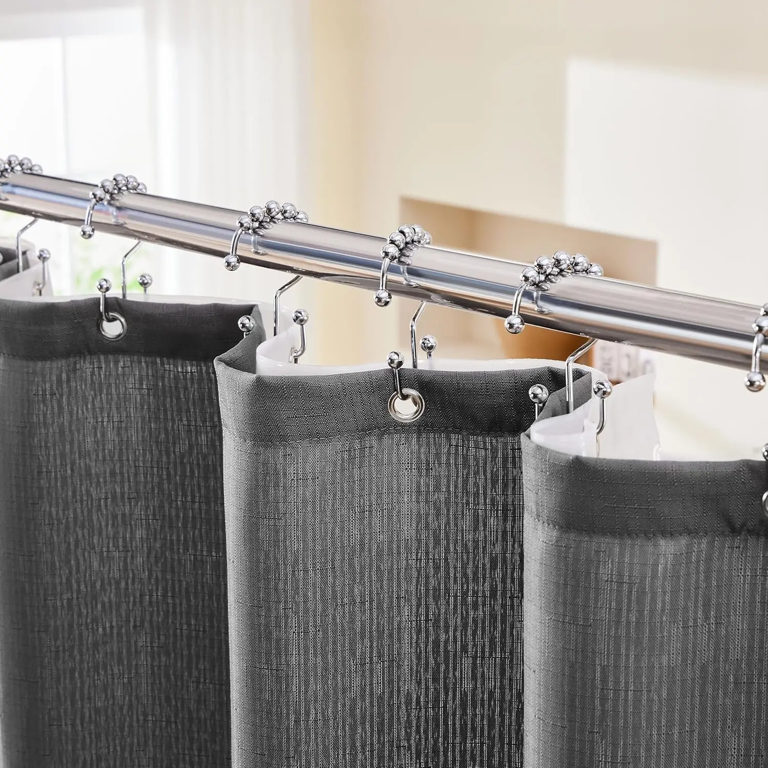 

Grey Shower Curtain Set with Liner and Hooks, Waterproof Bathroom Decor, 72x72 Inches