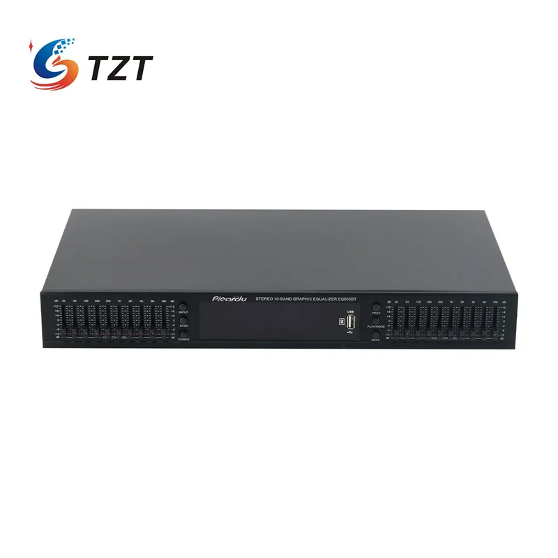 TZT 220V Equalizzatore audio grafico stereo dorato/nero a 10 bande EQ di regolazione degli alti e dei bassi Bluetooth integrato