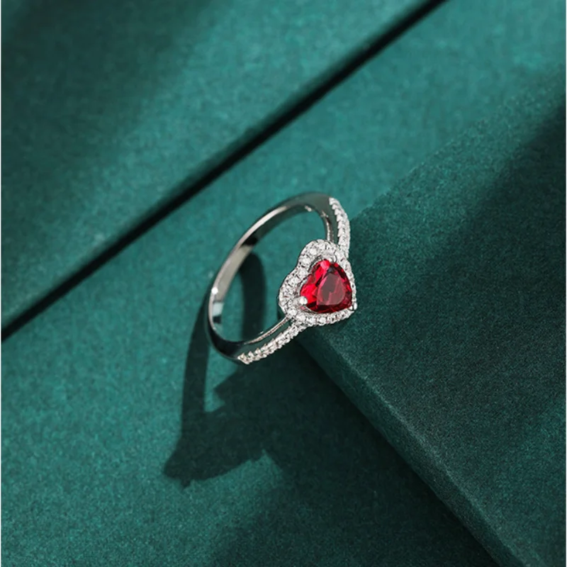 New Simple Classic Silver Color Heart Engagement Rings for Women White Red CZ Stone Inlay Fashion Jewelry Wedding Party Gift