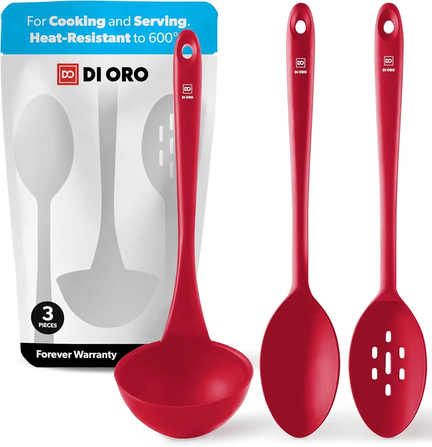 

3-Piece Seamless Silicone Spoon and Ladle Set, Heat-Resistant Up to 600°F, Dishwasher Safe