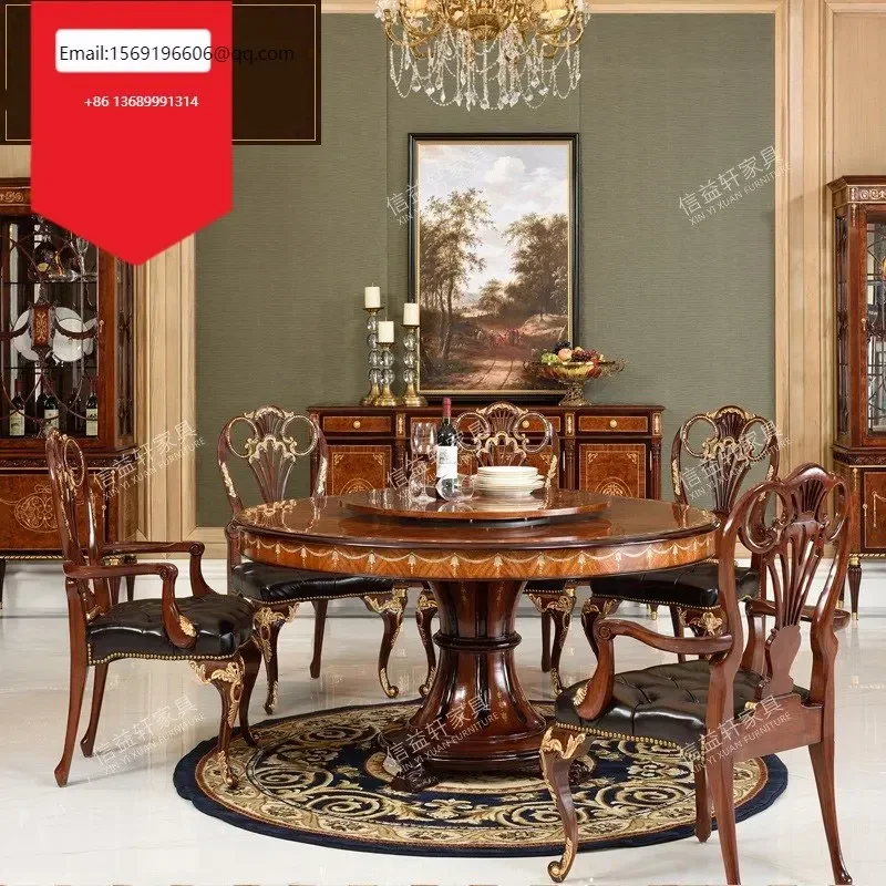 

Italian solid wood luxury European neo-classical dining table and chair combination villa room furniture